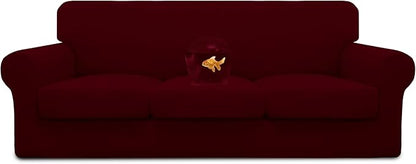 Easy-Going 100% Dual Waterproof Oversized Cover Stretch Soft Couch Cover for Dogs, Sofa Slipcover for 3 Separate Cushion Couch Leakproof Furniture Protector for Kids, Pets Wine