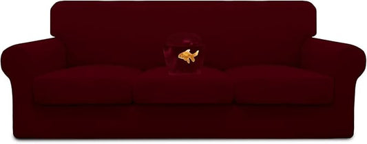 Easy-Going 100% Dual Waterproof Oversized Cover Stretch Soft Couch Cover for Dogs, Sofa Slipcover for 3 Separate Cushion Couch Leakproof Furniture Protector for Kids, Pets Wine