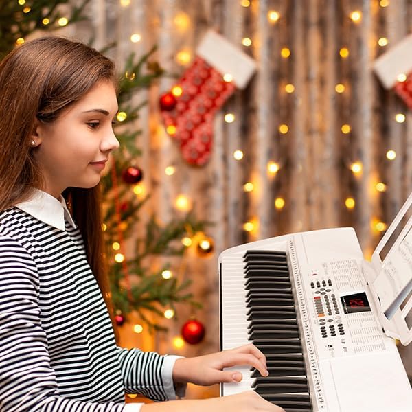 Vangoa Piano Keyboard for Beginners, VGK6101 61 Key Learning Keyboard Piano w/Lighted Keys, Electric Piano Keyboard with 600 Voices & 50 Demos, Stand/Microphone, USB, Record, Split for Students