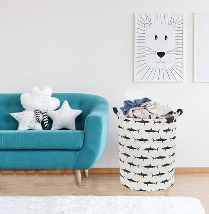 Kids Laundry Hamper,Canvas Shark Hamper Collapsible Boys Storage Baskets for Boys Room Decor,Nursery Hamper,Toy Organizer,(Shark)