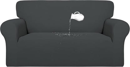 PureFit 100% Dual Waterproof Couch Cover Slipcovers for Couches and Sofas - Stretch Non Slip Fleece Sofa Covers Washable, Leakproof Furniture Protector for Kids, Pets, Dog (Loveseat, Dark Gray)