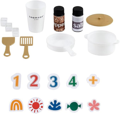 Teamson Kids Little Chef Springfield Play Kitchen with Pretend Ice Dispenser, Magnetic Surface, and 21 pc. Accessory Set, Gray/White