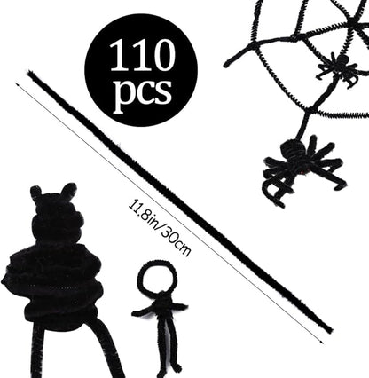 110 Pieces Black Pipe Cleaners, Christmas Craft Pipe Cleaners,Pipe Cleaners Chenille Stem,Pipe Cleaners Bulk,Art Pipe Cleaners for Creative Home Decoration Supplies Arts and Crafts Project