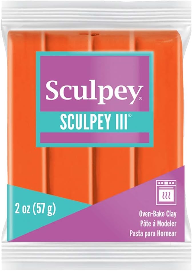 Polyform Sculpey III Polymer Oven-Bake Clay, Just Orange, Non Toxic, 2 oz. bar, Great for modeling, sculpting, holiday, DIY, mixed media and school projects.Great for kids & beginners!