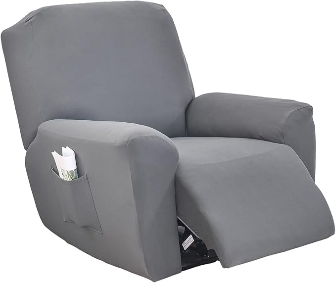 NILUOH Stretch Recliner Cover 4 Pieces Electric Power Lift Recliner Chair Cover Reclining Couch Cover Anti-Slip Fitted Furniture Protector with Side Pocket