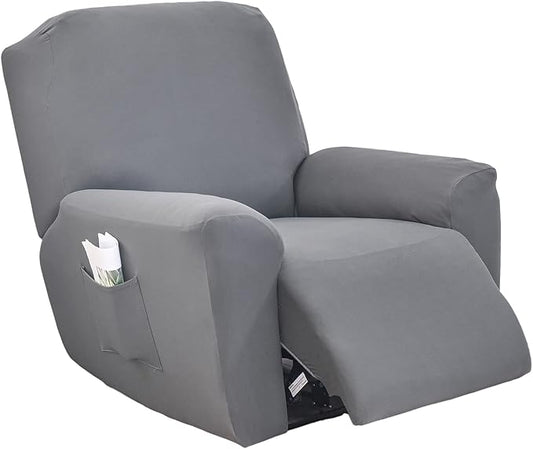 NILUOH Stretch Recliner Cover 4 Pieces Electric Power Lift Recliner Chair Cover Reclining Couch Cover Anti-Slip Fitted Furniture Protector with Side Pocket