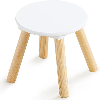 Beright Wooden Step Stool for Kids, 9 Inch Round Kids Chair fit with Sensory Table, Sturdy Sitting Stool with Assembled Four-Legged for Children Toddler, 1 Pack