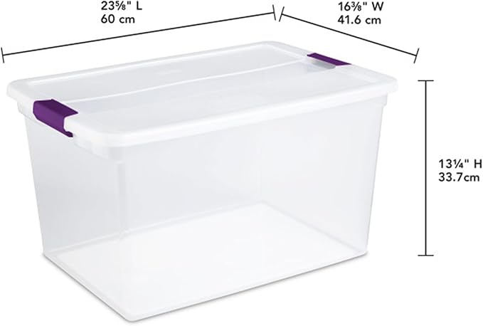 Sterilite 66 Qt ClearView Latch Storage Box, Stackable Bin with Latching Lid, Plastic Container to Organize Clothes in Closet, Clear Base, Lid, 6-Pack
