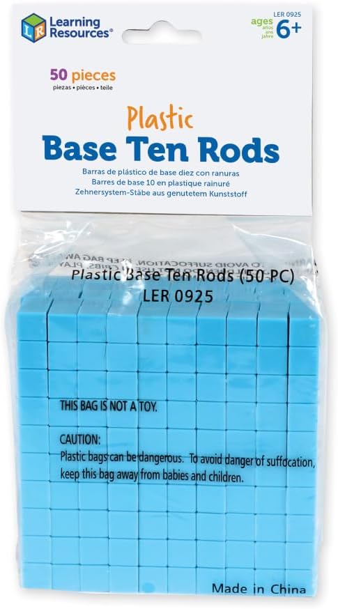 Learning Resources Plastic Base Ten Rods, Set of 50, LER0925