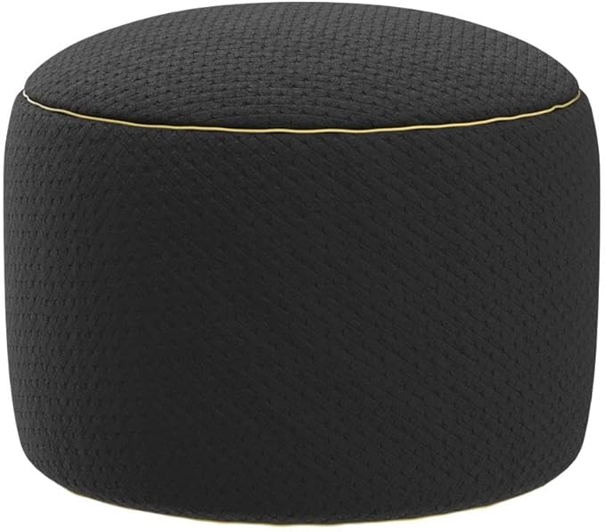 Round Stuffed Pouf Ottoman 20x20x12 Inches Faux Fur Ottoman Foot Rest Under Desk Foot Stool Great for Living Room Bedroom Small Furniture (Black)