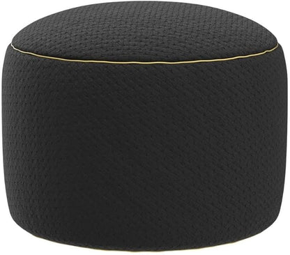 Round Stuffed Pouf Ottoman 20x20x12 Inches Faux Fur Ottoman Foot Rest Under Desk Foot Stool Great for Living Room Bedroom Small Furniture (Black)