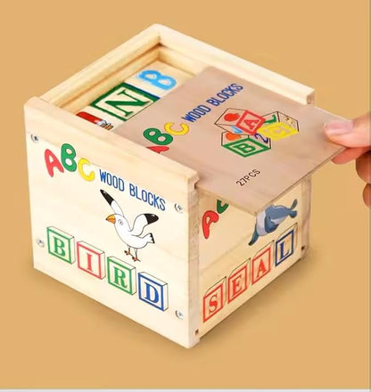 Ricky & Nicky Early Learning ABC/123/Shapes/Patterns 1-Inch Blocks Set With Storage Wooden Box (26 pcs) - Letters And Numbers/ABC Classic Wooden Blocks For Toddlers And Kids Ages 3+