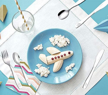Exzact Children Flatware 6pcs - 3 x Forks, 3 x Spoons - Toddler Utensil Kids Silverware Cutlery Stainless Steel - Dishwasher Safe