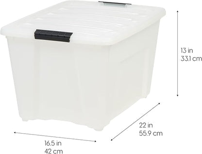 IRIS USA 54 Quart Stackable Plastic Storage Bins with Lids and Latching Buckles, 6 Pack - Pearl, Containers with Lids and Latches, Durable Nestable Closet, Garage, Totes, Tubs Boxes Organizing