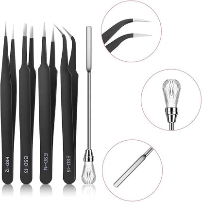 11 Pcs Resin Mold Tools Set Stirring Needle Spoon Tool Tweezers Precision Kit,Anti-Static Electronics Tweezers Set for Resin Art Crafts,Jewelry Making,DIY Silicone Epoxy Casting Resin Molds(White)