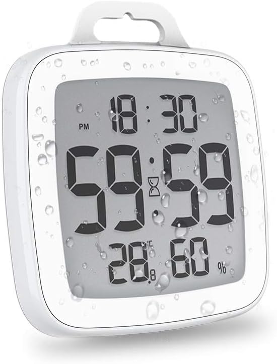 BALDR Digital Bathroom Clock with Timer - Waterproof Shower Clock with Time and Temperature - Waterproof Shower Timer for Kids and Adults - Bathroom Timer, Digital Shower Clocks for Bathroom