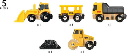 BRIO Construction Vehicles - Premium Wooden Toy Train Set | Fun and Educational | Easy Magnetic Couplings | FSC Certified Wood | Ideal Christmas or Birthday Gift