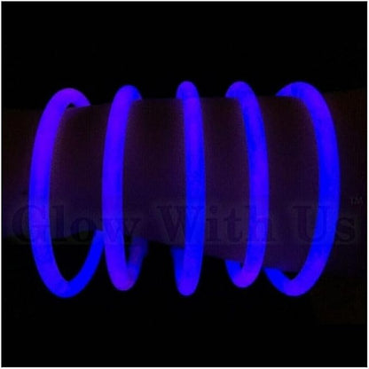 Glow Sticks Bulk Wholesale Bracelets, 100 8” Blue Glow Stick Glow Bracelets, Bright Color, Glow 8-12 Hrs, 100 Connectors Included, Glow Party Favors Supplies, Sturdy Packaging, GlowWithUs Brand