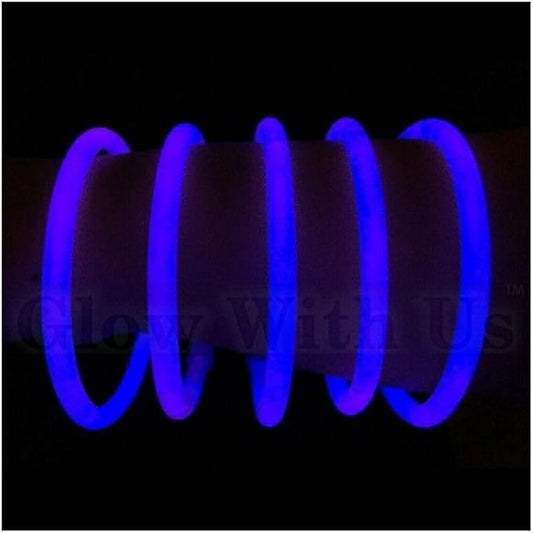 Glow Sticks Bulk Wholesale Bracelets, 100 8” Blue Glow Stick Glow Bracelets, Bright Color, Glow 8-12 Hrs, 100 Connectors Included, Glow Party Favors Supplies, Sturdy Packaging, GlowWithUs Brand