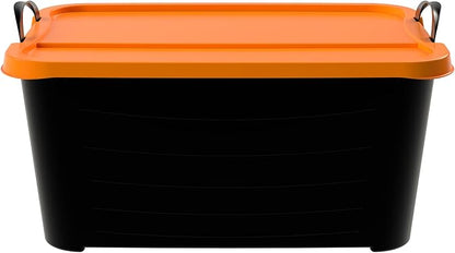 Life Story 6 Pack Heavy Duty Stackable Storage Bin, 55 Quart Home Organizer, Versatile Lightweight Locking Bins with Carrying Handles, Black/Orange