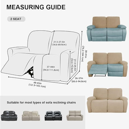 vctops 6 Pieces Jacquard Plush Recliner Loveseat Slipcover Stretch Soft Sofa Couch Cover Anti-Slip Solid Color Furniture Protector with Elastic Bottom for Kids Cats Dogs(Light Grey,2 Seat)