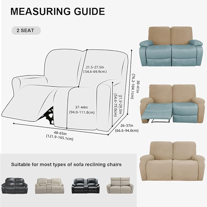 vctops 6 Pieces Jacquard Plush Recliner Loveseat Slipcover Stretch Soft Sofa Couch Cover Anti-Slip Solid Color Furniture Protector with Elastic Bottom for Kids Cats Dogs(Orange,2 Seat)