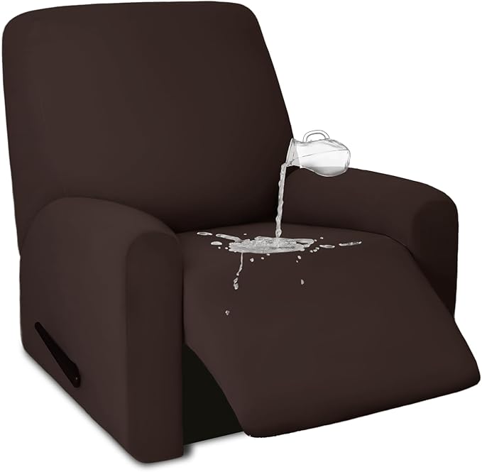 PureFit 100% Dual Waterproof Recliner Cover, Waterproof Couch Cover for Recliner - Stretch Non Slip Fleece Sofa Covers Washable, Leakproof Furniture Protector for Kids, Pets, Dog (Recliner, Chocolate)