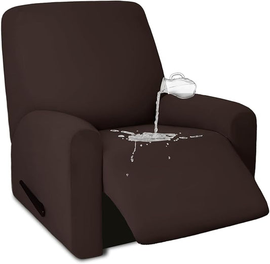 PureFit 100% Dual Waterproof Recliner Cover, Waterproof Couch Cover for Recliner - Stretch Non Slip Fleece Sofa Covers Washable, Leakproof Furniture Protector for Kids, Pets, Dog (Recliner, Chocolate)