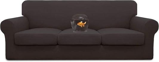 Easy-Going 100% Dual Waterproof Stretch Soft Couch Cover for Dogs, Sofa Slipcover for 3 Separate Cushion Couch Leakproof Furniture Protector for Kids, Pets Chocolate