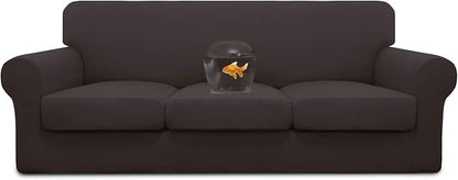 Easy-Going 100% Dual Waterproof Oversized Cover Stretch Soft Couch Cover for Dogs, Sofa Slipcover for 3 Separate Cushion Couch Leakproof Furniture Protector for Kids, Pets Chocolate