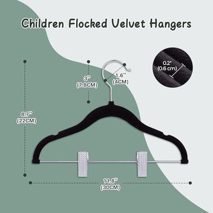 Stormix Baby Hangers, 14 Pack Pants Hangers with Clips, Non-Slip Clothes Hangers, Heavy-Duty Kids Hangers for Shirts, Pants, Skirts, Dresses, Jackets, Coat (Black)