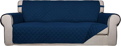 PureFit Reversible Quilted Sofa Cover, Water Resistant Slipcover Furniture Protector, Washable Couch Cover with Non Slip and Elastic Straps for Kids, Pets (Sofa, Navy/Navy)