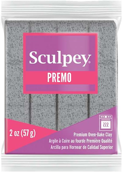 Sculpey Premo Polymer Oven-Bake Clay, Gray Granite, Non Toxic, 2 oz. bar, Great for jewelry making, holiday, DIY, mixed media and home décor projects. Premium clay Great for clayers and artists.