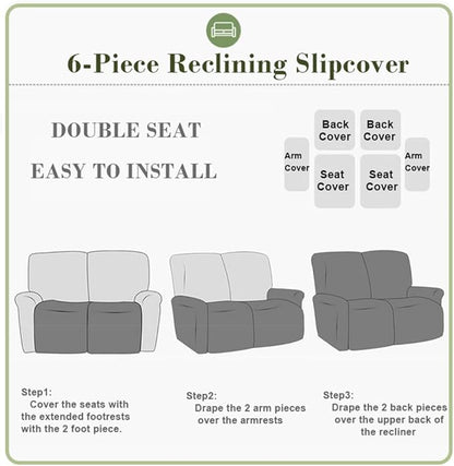 vctops 6 Pieces Jacquard Plush Recliner Loveseat Slipcover Stretch Soft Sofa Couch Cover Anti-Slip Solid Color Furniture Protector with Elastic Bottom for Kids Cats Dogs(Cream,2 Seat)