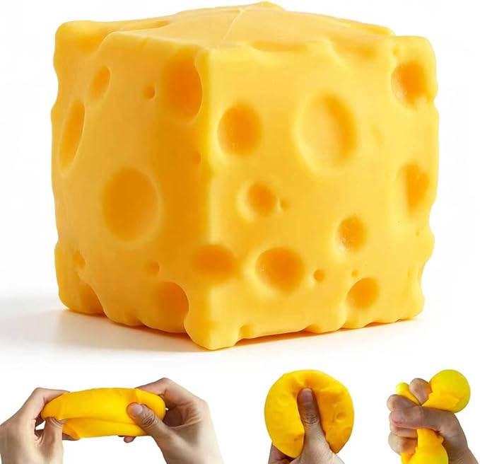 Yellow Cheese Squeeze Toy, Easter Basket Stuffers for Kids Teens, Soft Simulation Food Squeeze Toy, Cute Desk Decor, Birthday Gift for Girls Boys, Office Classroom Fidget Pack