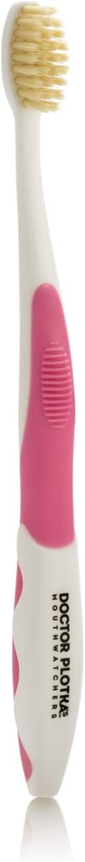 MOUTHWATCHERS Extra Soft Kids Toothbrush, Manual Flossing Toothbrushes, Ultra Clean, Pink Childrens Toothbrush, Good for Sensitive Teeth and Gums, by Dr. Plotka's