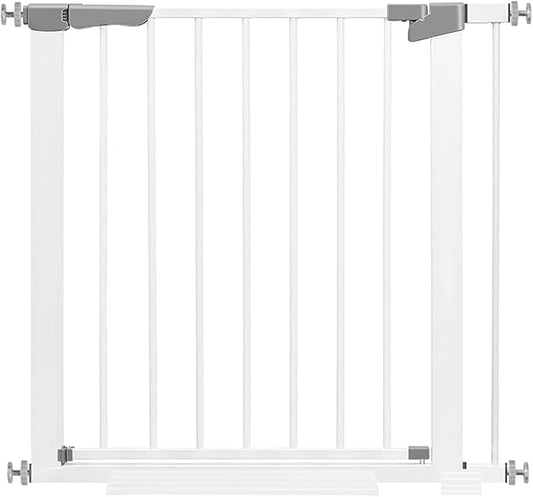 Baby Gate for Doorways Stairs and House, Auto Close Safty Gates, Extra Wide Child Gate, Extra Tall Walk Through Pet Gate, White Metal Baby Gate Dog Gate, Pressure Mount.