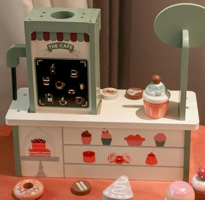 Wooden Coffee Shop Toys Play Set for Kids, Cake Dessert Coffee Maker Toy, Montessori Pretend Play Food Kitchen Accessories for Toddler Girls and Boys (Coffee Shop)