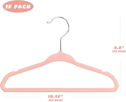 Kids Velvet Hangers 15 Pack, 11 Inch Size Non-Slip Baby Hangers, Space-Saving Nursery Hangers, Perfect Infant/Toddler Clothes Hangers for Daily Use(Pink)