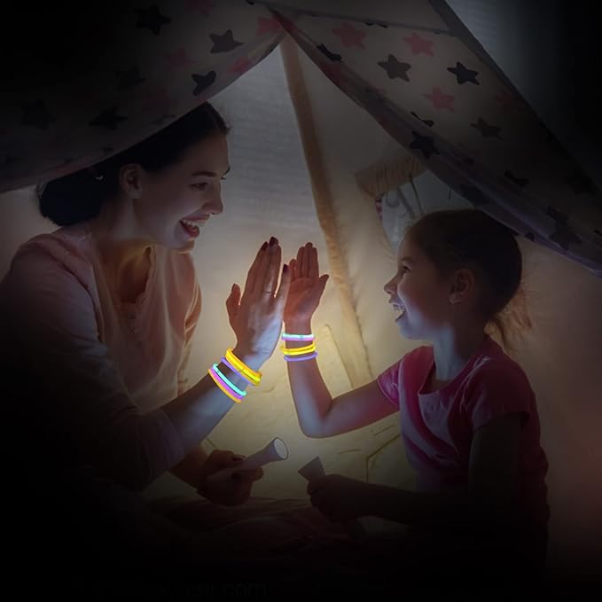 LOMIMOS 100PCS Spring Glow Sticks(8"),Glow in The Dark Party Supplies with Connectors,Bracelets and Necklaces for Kids Concert Wedding Birthday