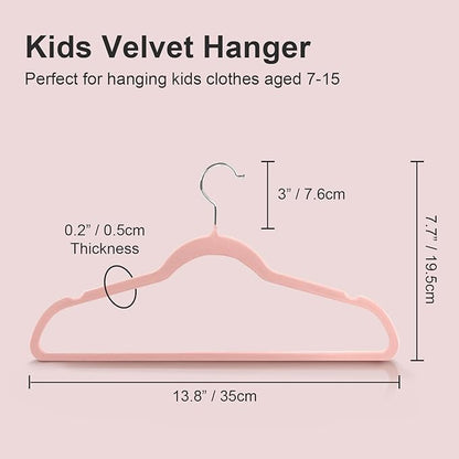 Baby Velvet Hangers, 14 Inches Kids Clothes Hangers, Non-Slip Childrens Hangers for Shirts, Pants, Skirts, Dresses, Jackets, Coat, 32 Pack Pink
