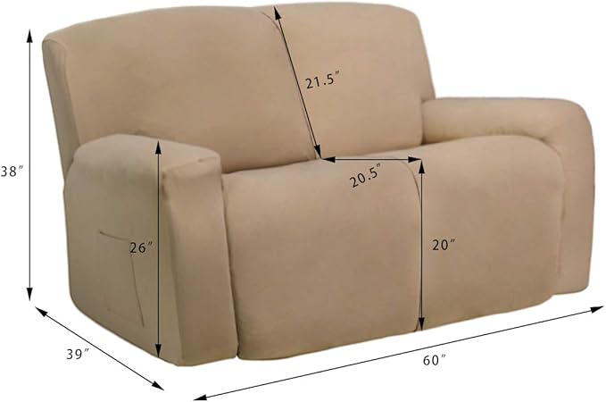 Easy-Going 6 Pieces Microfiber Stretch Sectional Recliner Sofa Slipcover Soft Fitted Fleece 2 Seats Couch Cover Washable Furniture Protector with Elasticity for Kids(Recliner Loveseat, Cyan)