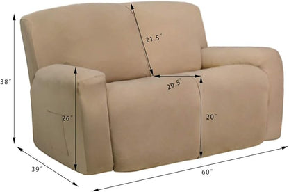 Easy-Going 6 Pieces Microfiber Stretch Sectional Recliner Sofa Slipcover Soft Fitted Fleece 2 Seats Couch Cover Washable Furniture Protector with Elasticity for Kids(Recliner Loveseat, Cyan)