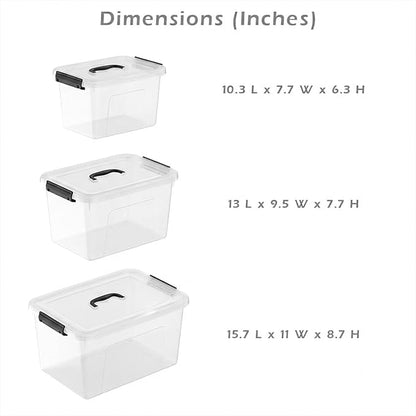 Clear Storage Latch Box/Bin, 3-Pack Plastic Organizing Container with Handle and Lids (7QT/16QT/22QT)