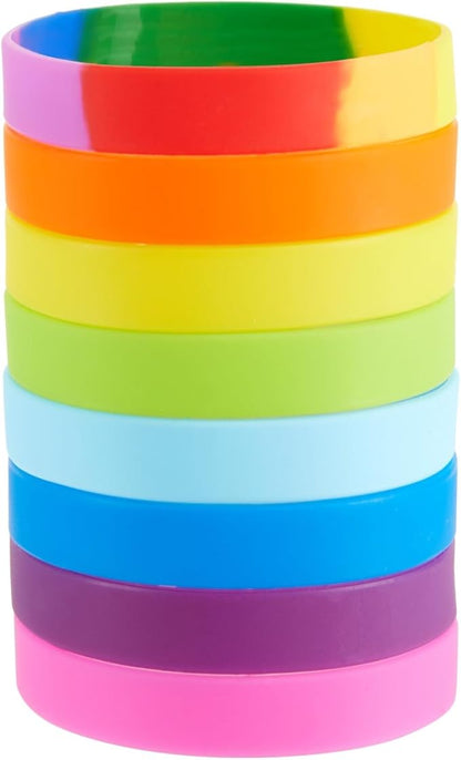 BLUE PANDA 48 Pack Multi-Colored Silicone Bracelets Bulk Set for Sports Teams, Games, Colored Wrist Bands for Sublimation, 8 Colors, 8 In