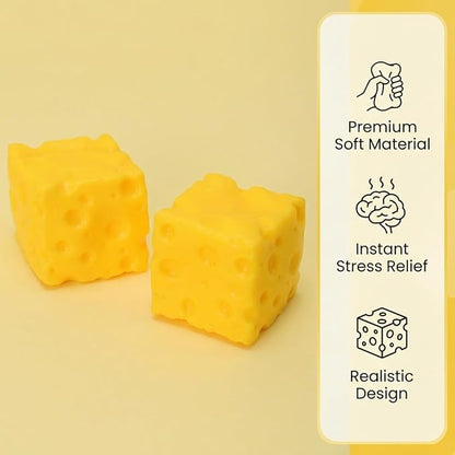 Yellow Cheese Squeeze Toy, Soft Rebound Squishy Cheese Cube, Food Theme Fidget Toy for Stress Relief & Relaxation, Portable Sensory Squishy Stress Ball for Adults, 2 Pack