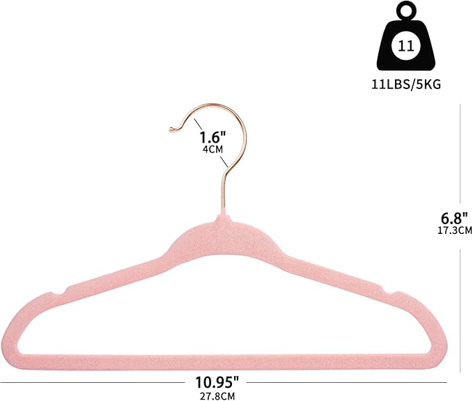 ManGotree Baby Velvet Hangers with 360° Swivel Rose Gold Hook, 10.95" Non-Slip Toddler Hangers, Ultra Thin Space Saving Infant Hangers for Kids Clothes, 15 Pack (Light Pink)