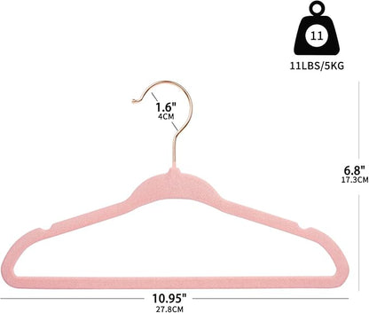 ManGotree Baby Velvet Hangers with 360° Swivel Rose Gold Hook, 10.95" Non-Slip Toddler Hangers, Ultra Thin Space Saving Infant Hangers for Kids Clothes, 15 Pack (Light Pink)