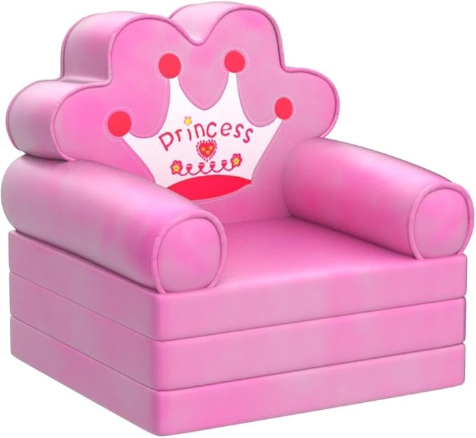 MOONBEEKI Kids Couch Fold Out, Foldable Princess Chair for Toddlers 1-3, Sofa Bed for Kids Folding Toddler Bed Lounger Chair for Bedroom, Toddler Couch Bed for Girl