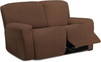 Easy-Going 6 Pieces Microfiber Stretch Sectional Recliner Sofa Slipcover Soft Fitted Fleece 2 Seats Couch Cover Washable Furniture Protector with Elasticity for Kids(Recliner Loveseat, Brown)